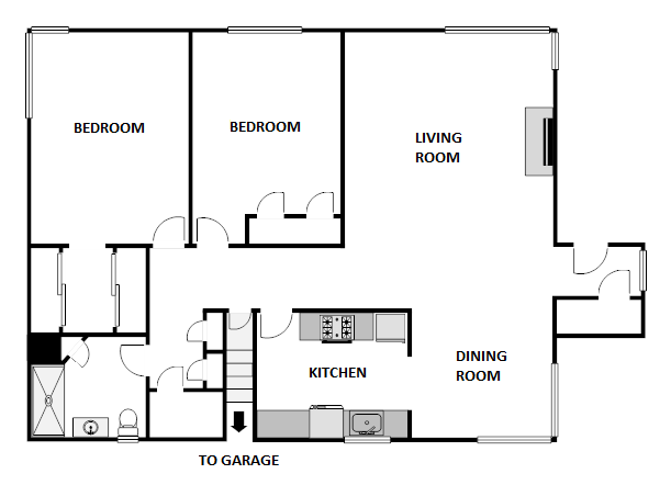 Floor plan for 2 beds, 1 bath, 1200 sqft